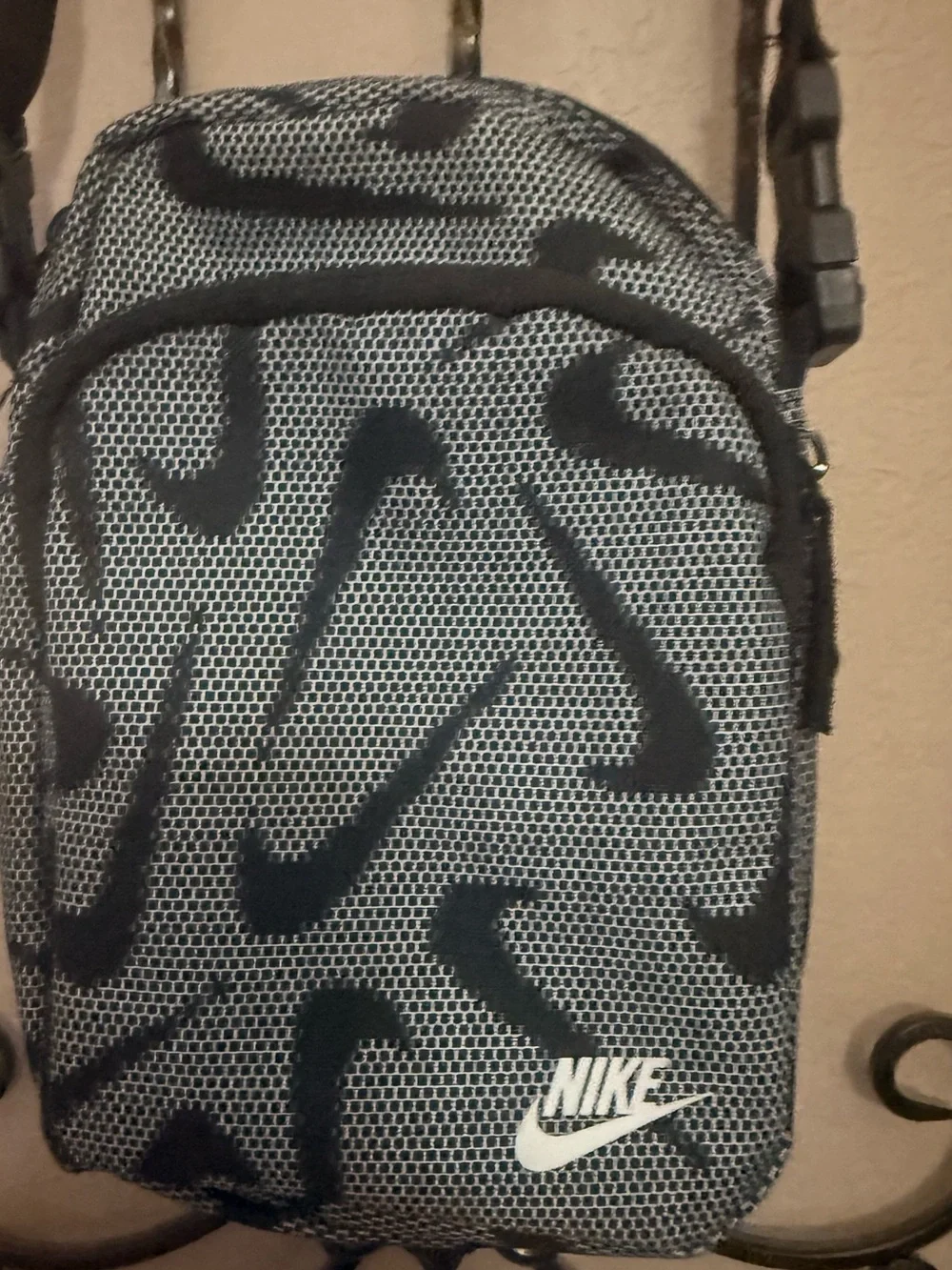 Nike Black and White Swoosh Pattern Crossbody Bag